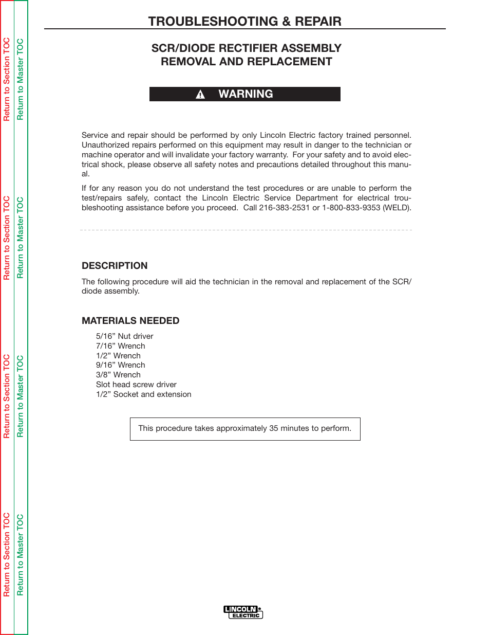 Troubleshooting & repair | Lincoln Electric IDEALARC R3R-500 User Manual | Page 77 / 108