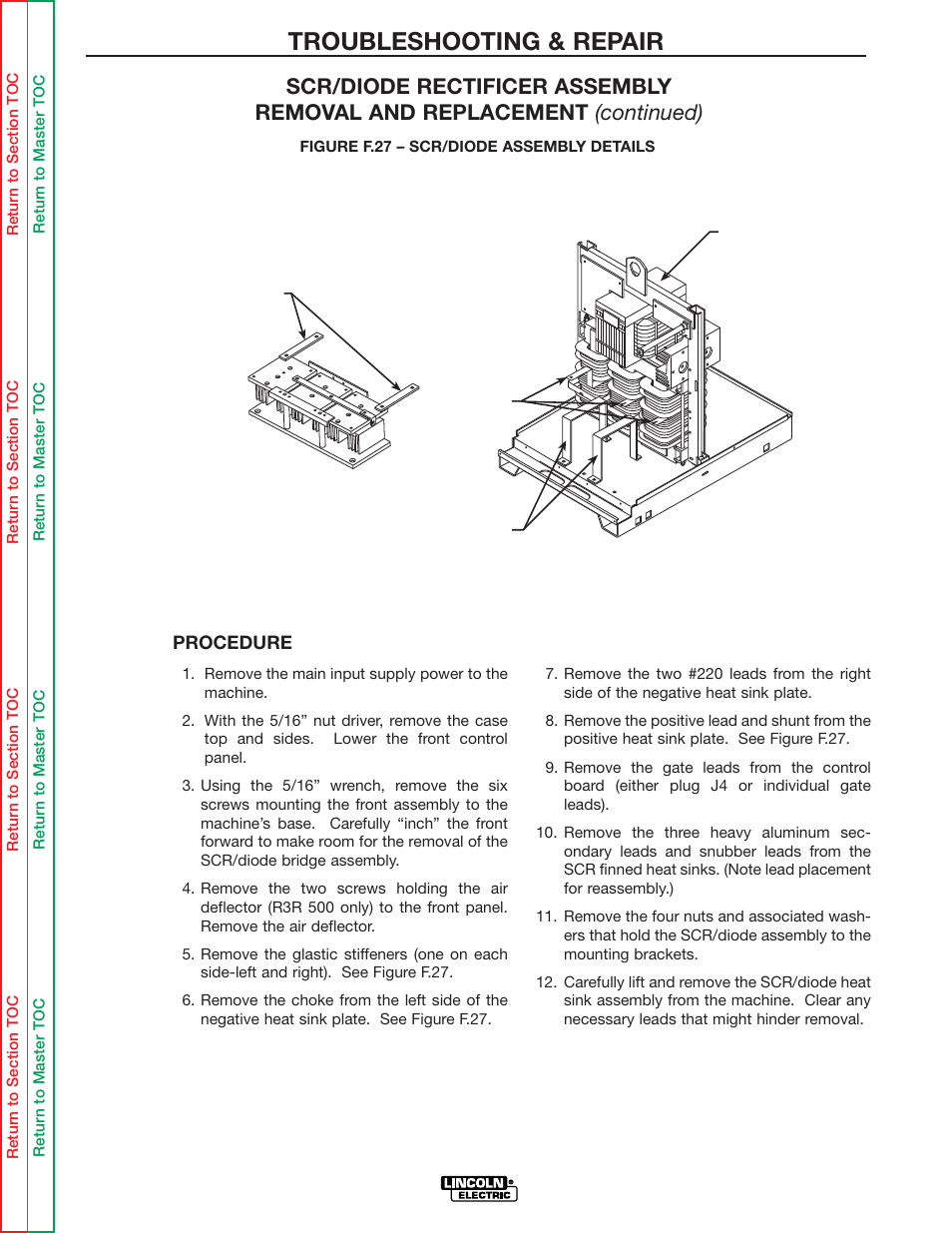Troubleshooting & repair | Lincoln Electric IDEALARC R3R-500 User Manual | Page 78 / 108