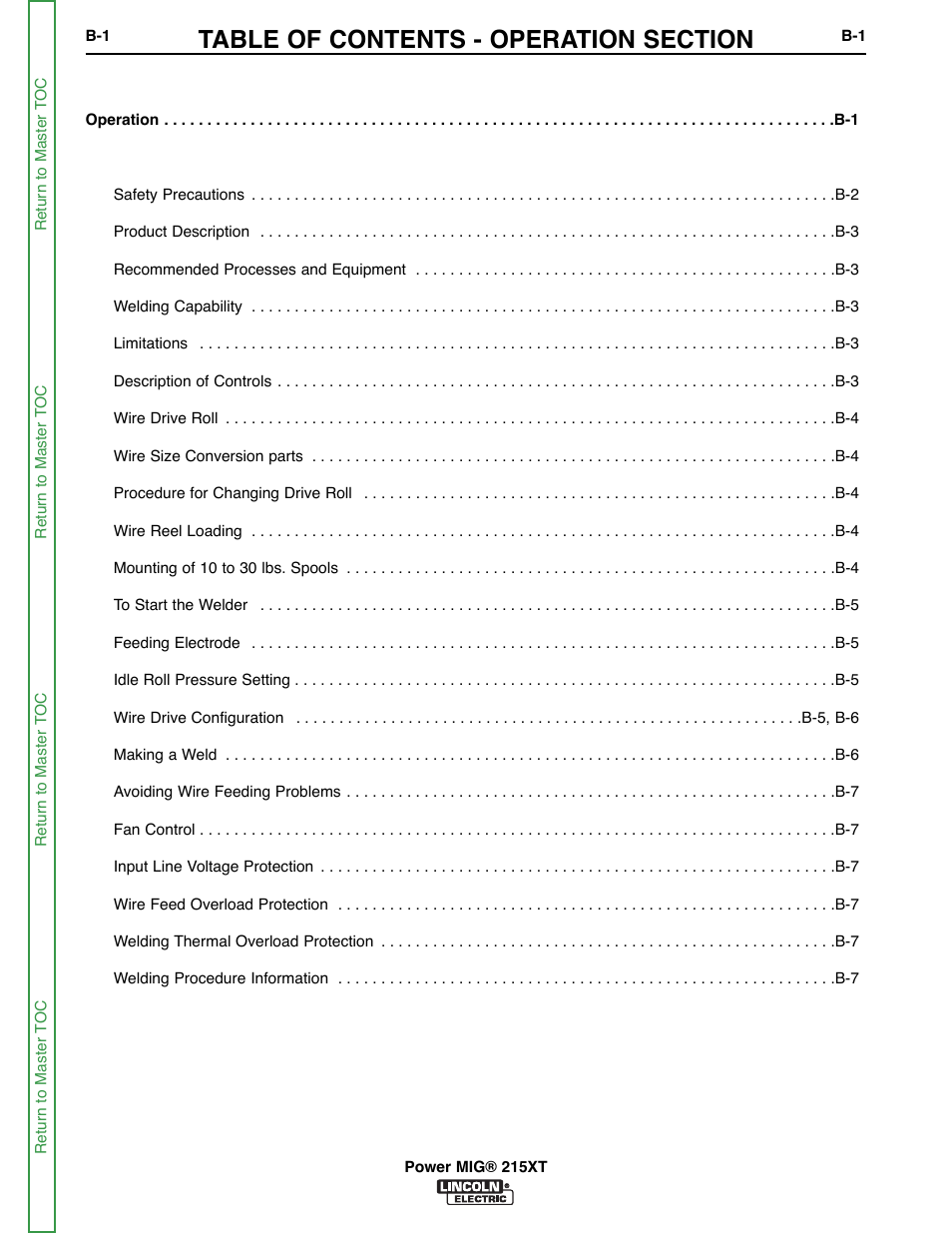 Section b - operation | Lincoln Electric POWER MIG 11521 User Manual | Page 15 / 97