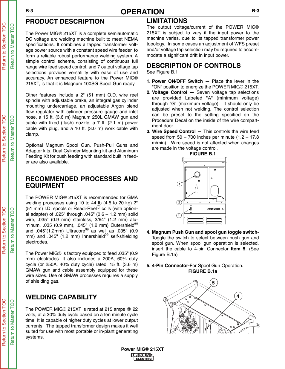 Operation, Product description, Recommended processes and equipment | Welding capability, Limitations, Description of controls | Lincoln Electric POWER MIG 11521 User Manual | Page 17 / 97