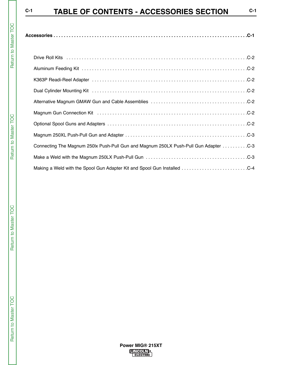 Section c - accessories, Accessories | Lincoln Electric POWER MIG 11521 User Manual | Page 23 / 97