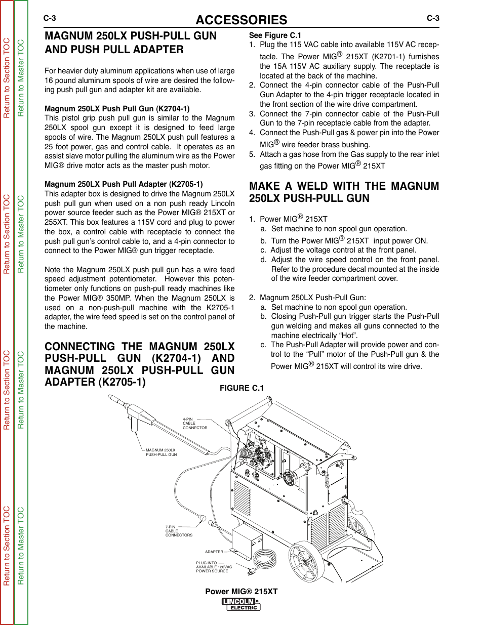 Accessories, Magnum 250lx push-pull gun and push pull adapter, Make a weld with the magnum 250lx push-pull gun | Lincoln Electric POWER MIG 11521 User Manual | Page 25 / 97