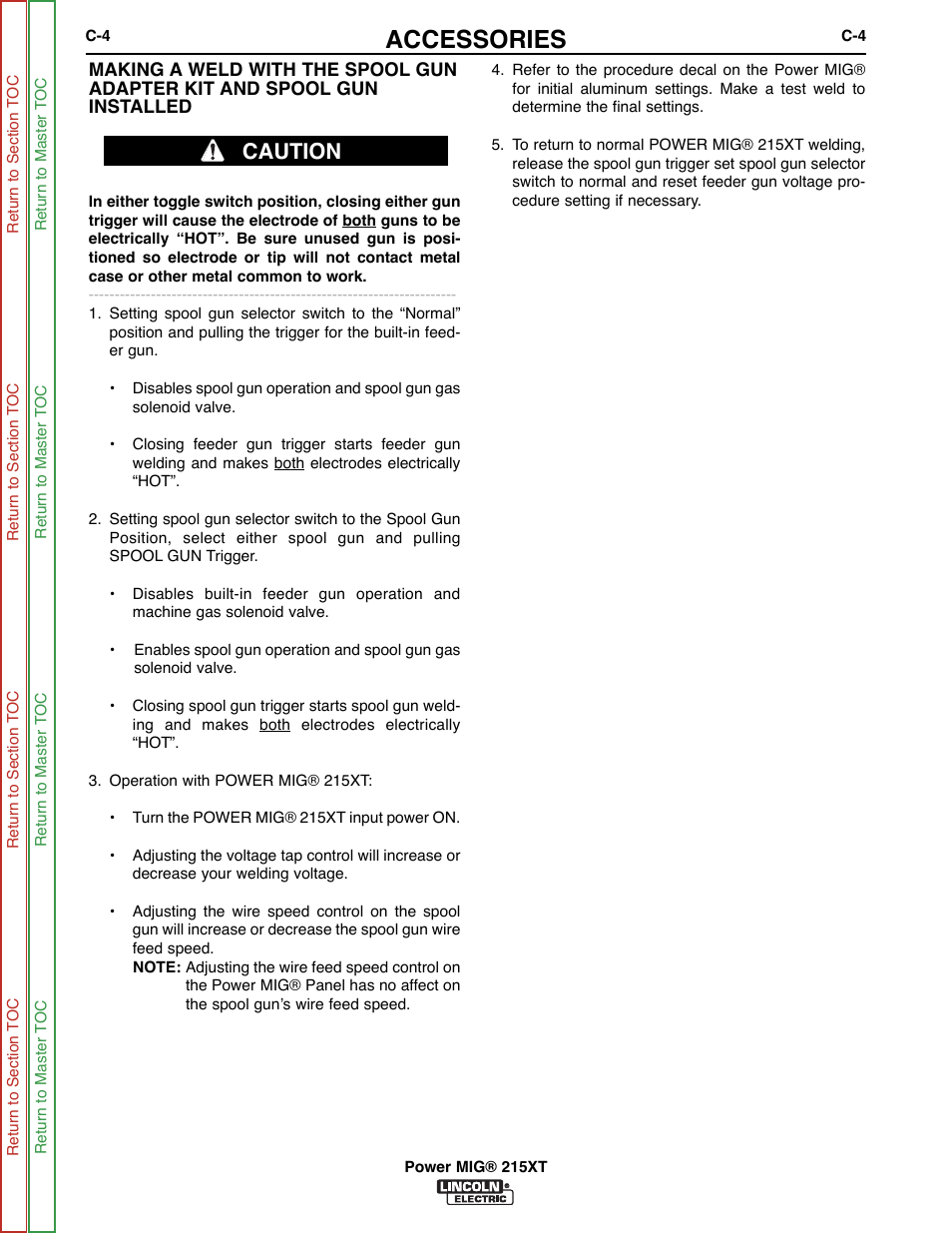 Accessories, Caution | Lincoln Electric POWER MIG 11521 User Manual | Page 26 / 97