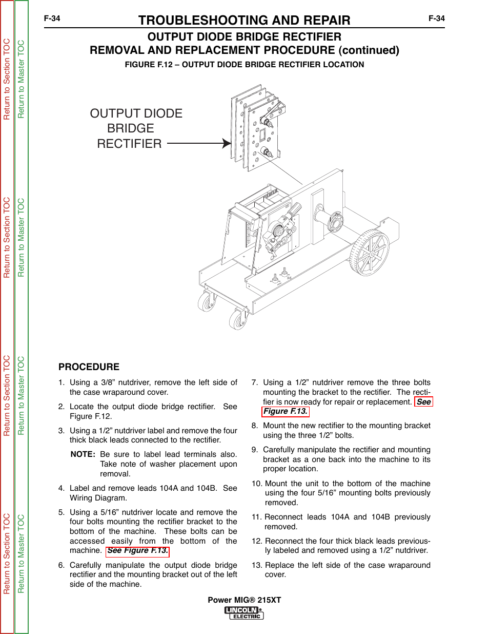 Output diode bridge rectifier, Troubleshooting and repair | Lincoln Electric POWER MIG 11521 User Manual | Page 72 / 97