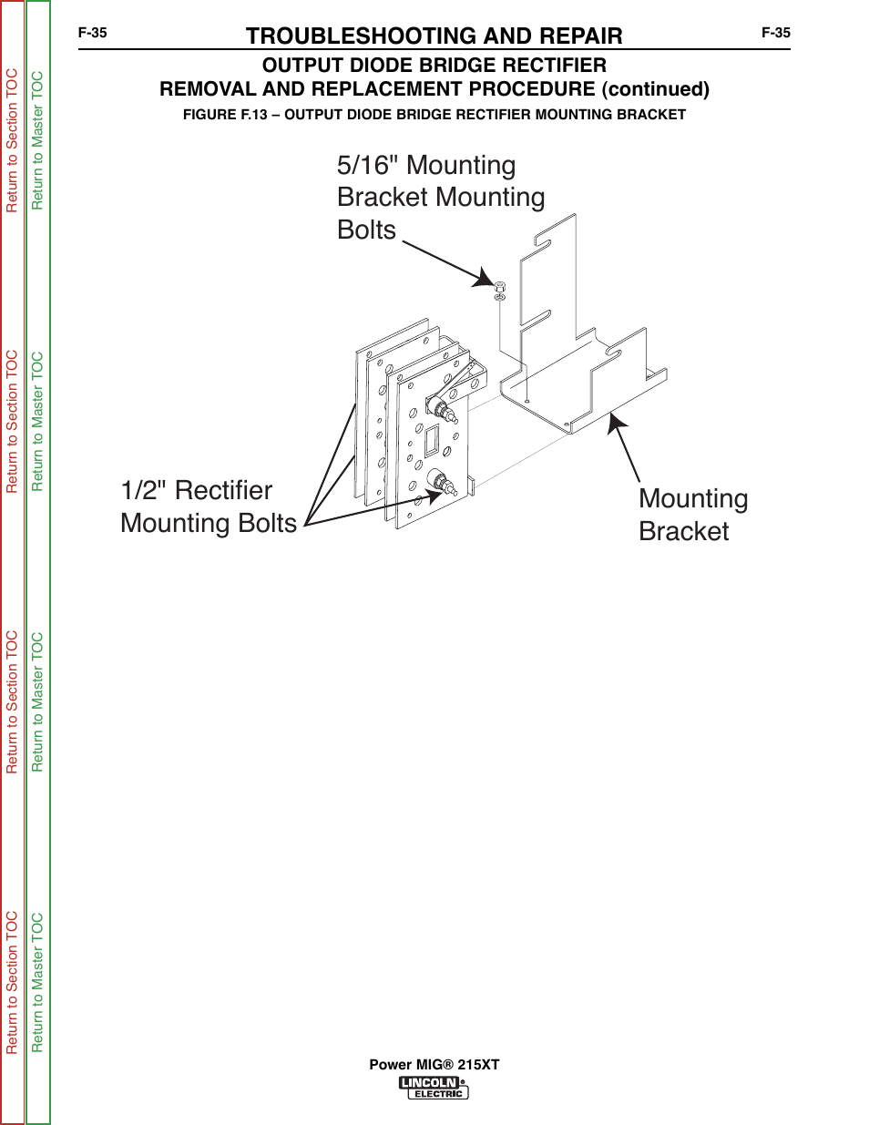 See figure f.13, Troubleshooting and repair | Lincoln Electric POWER MIG 11521 User Manual | Page 73 / 97