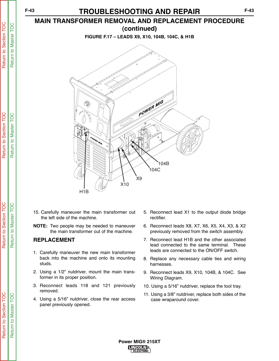 See figure f.17, Troubleshooting and repair | Lincoln Electric POWER MIG 11521 User Manual | Page 81 / 97