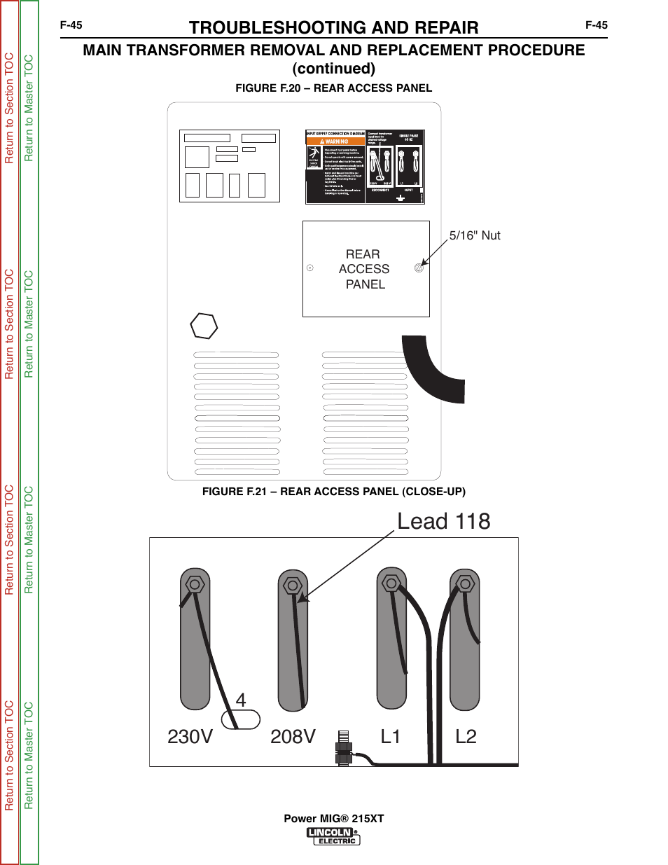 See figure f.20, See figure f.21, Lead 118 | Troubleshooting and repair | Lincoln Electric POWER MIG 11521 User Manual | Page 83 / 97