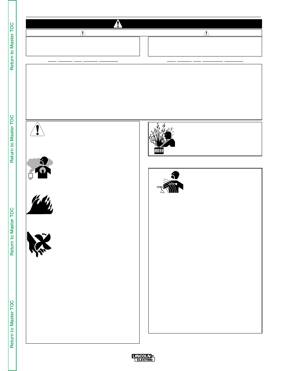 Safety, Iew safety info, Warning | For engine powered equipment, Electric and magnetic fields may be dangerous | Lincoln Electric LN-9 SVM127-A User Manual | Page 2 / 135
