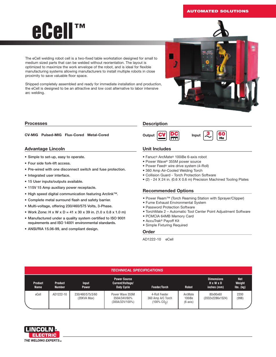 Lincoln Electric Welding Robot Cell eCell User Manual | 2 pages
