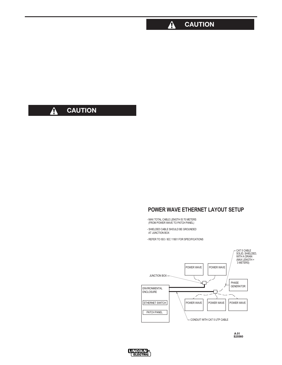 Installation, Control cable specifications, Ethernet connections | Caution, Power wave ethernet layout setup | Lincoln Electric POWER WAVE IM718 User Manual | Page 15 / 48