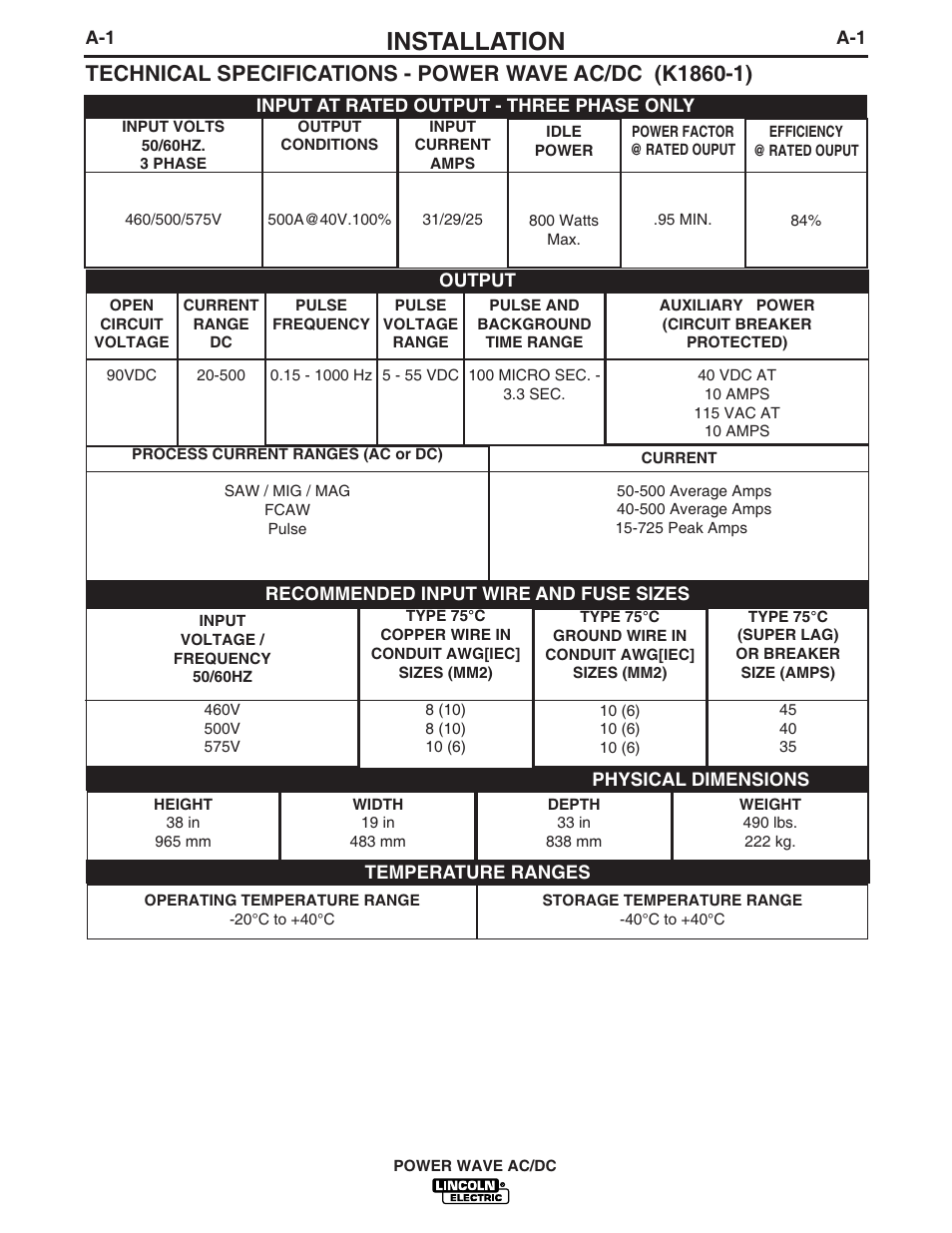 Installation | Lincoln Electric POWER WAVE IM718 User Manual | Page 8 / 48