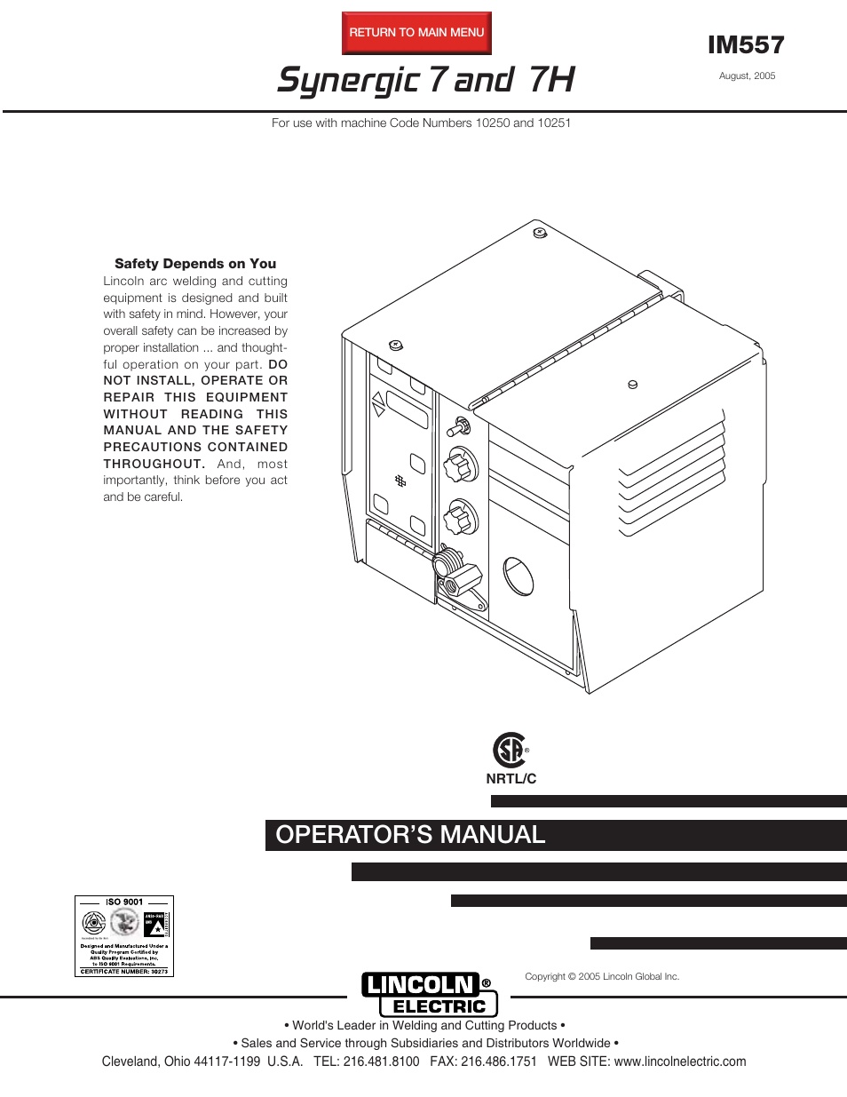Lincoln Electric SYNERGIC 7 AND 7H IM557 User Manual | 56 pages