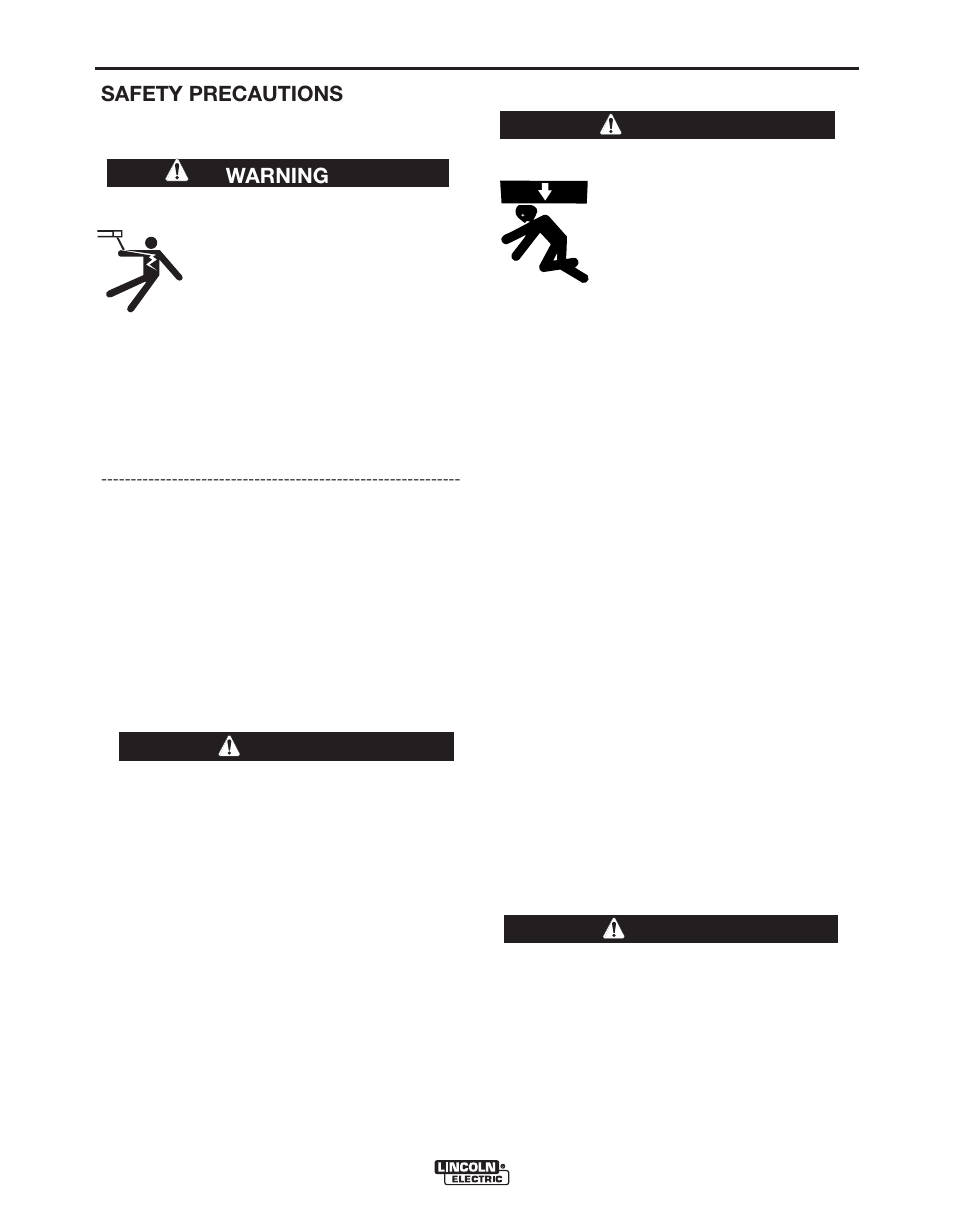 Installation, Safety precautions, Warning | Caution, Warning caution | Lincoln Electric POWER WAVE 11124 User Manual | Page 12 / 74