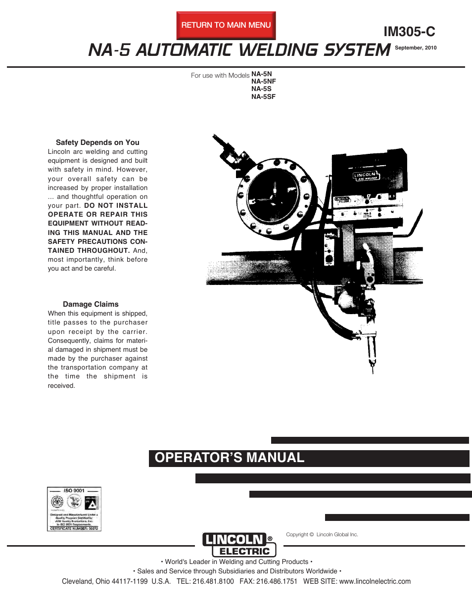 Lincoln Electric NA-5 IM305-C User Manual | 200 pages