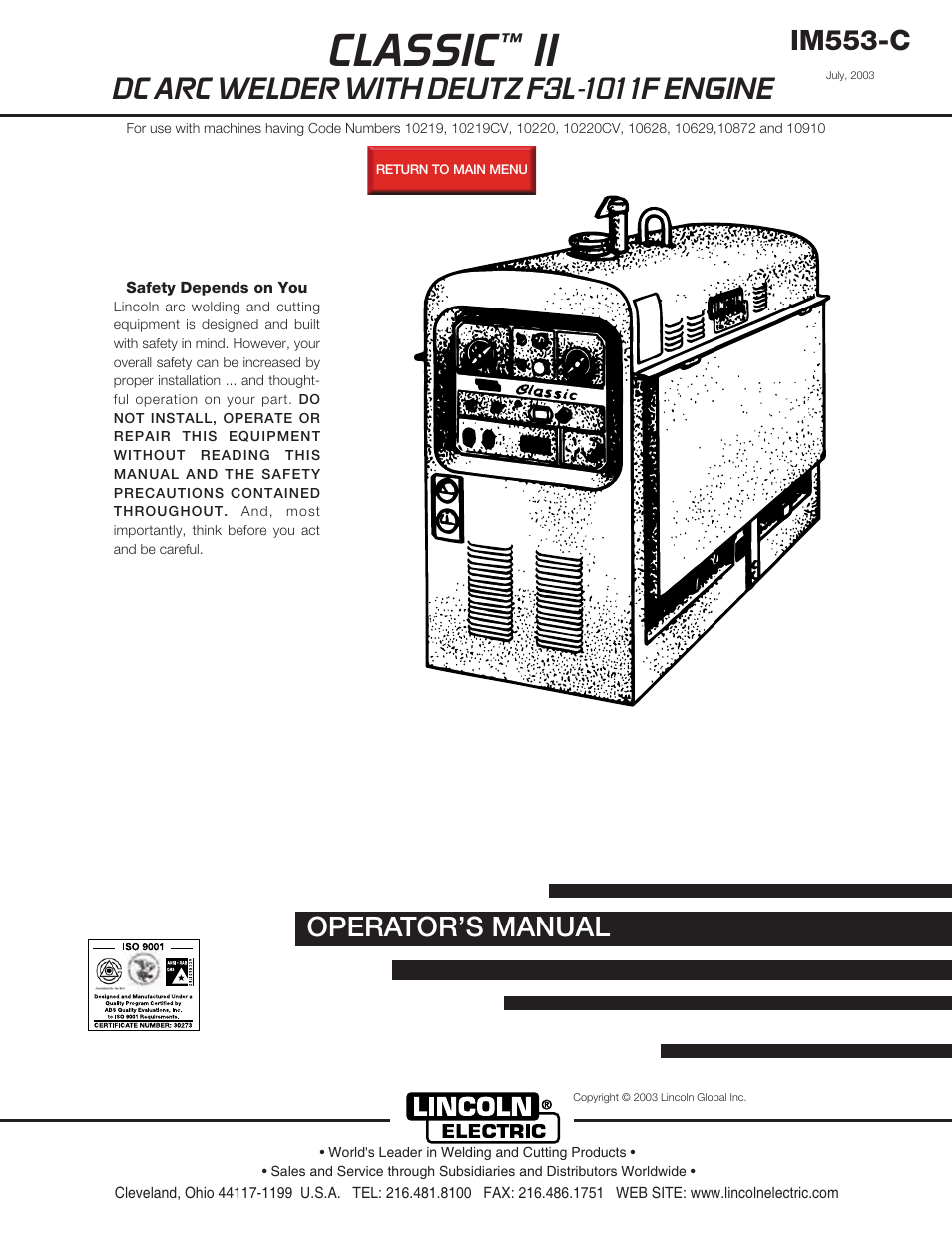 Lincoln Electric CLASSIC IM553-C User Manual | 28 pages