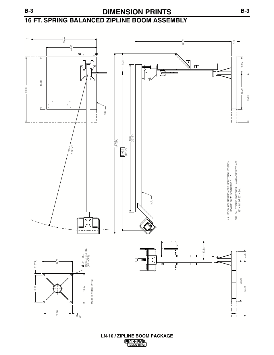 Dimension prints, 16 ft. spring balanced zipline boom assembly, Ln-10 / zipline boom package | Lincoln Electric ZIPLINE IM596-2A User Manual | Page 15 / 24