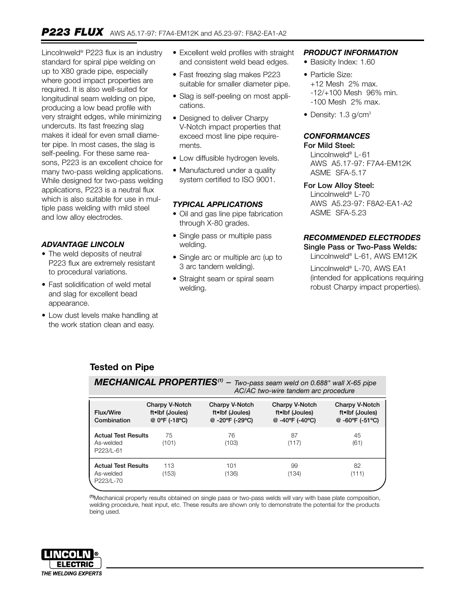 Lincoln Electric P223 FLUX User Manual | 4 pages