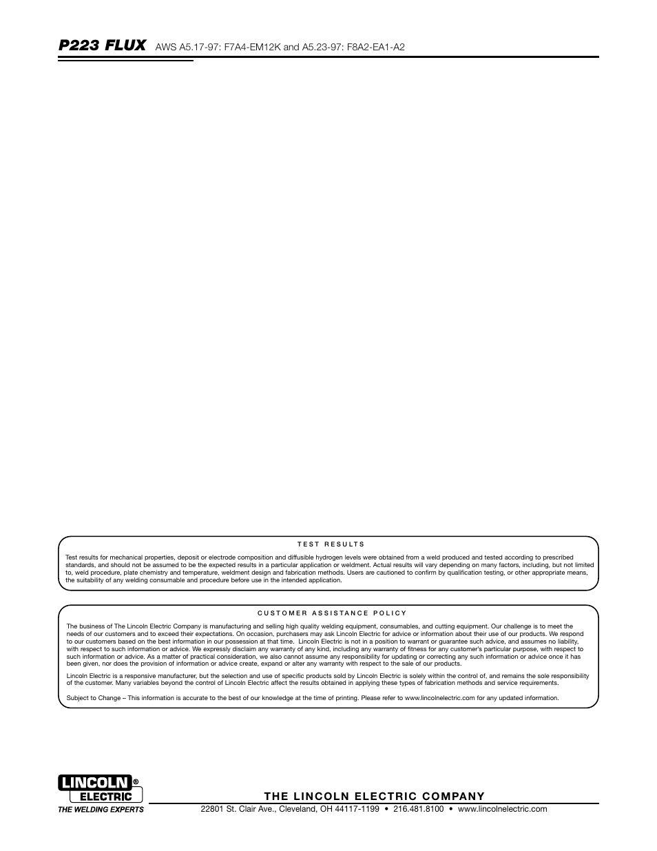 P223 flux | Lincoln Electric P223 FLUX User Manual | Page 4 / 4