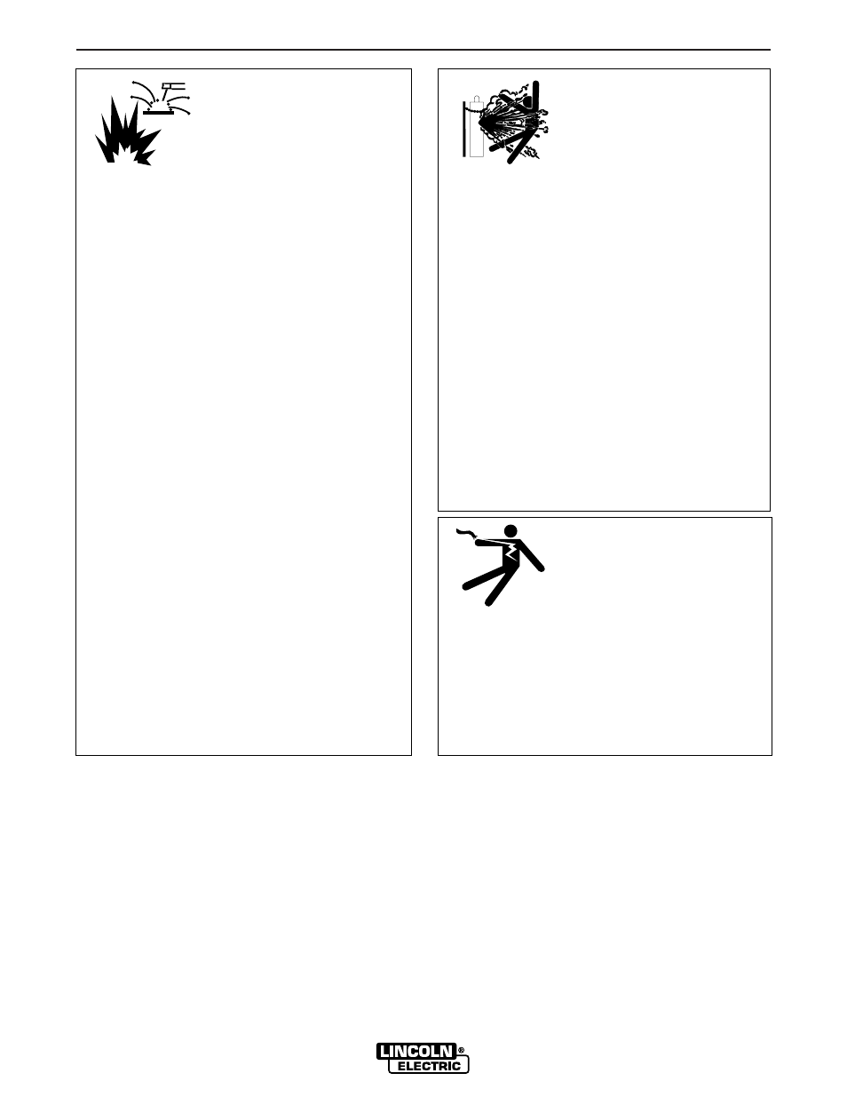 Safety, Welding sparks can cause fire or explosion, Cylinder may explode if damaged | For electrically pow- ered equipment | Lincoln Electric INVERTEC POWER WAVE 450  10391 User Manual | Page 3 / 53