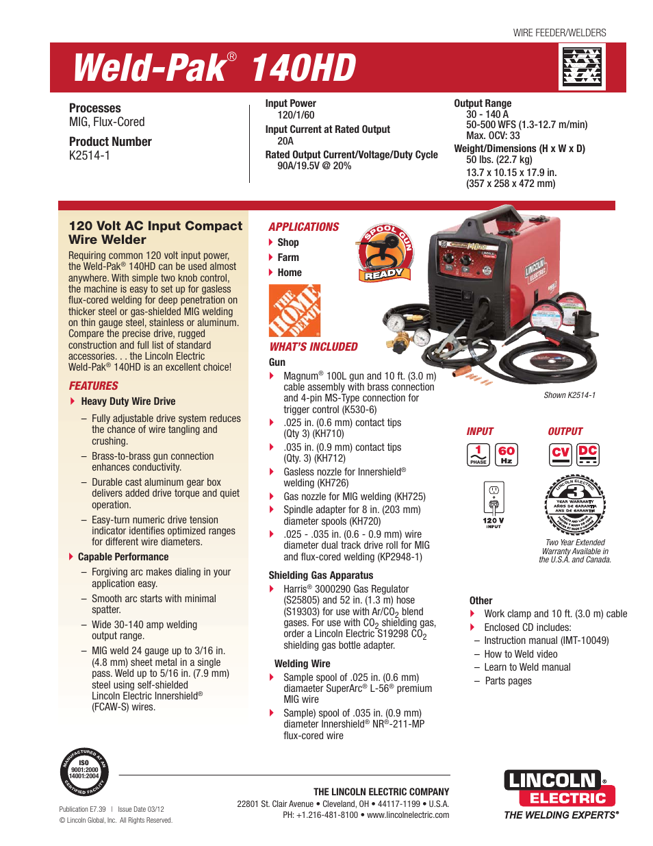 Lincoln Electric 140HD K2514-1 User Manual | 2 pages