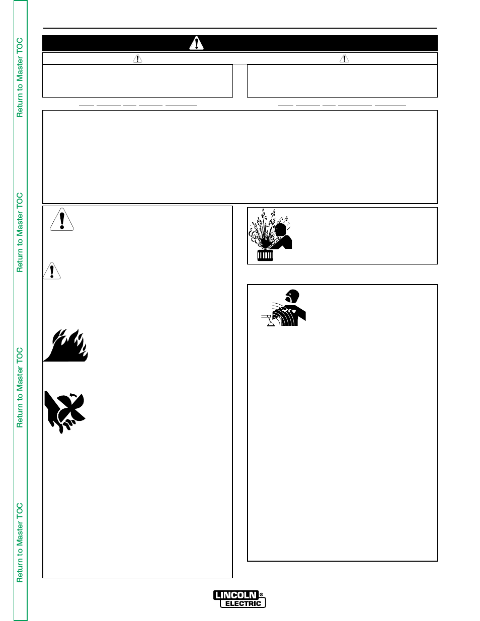 Safety, Iew safety info, Warning | For engine powered equipment, Electric and magnetic fields may be dangerous | Lincoln Electric IDEALARC SVM136-A User Manual | Page 2 / 102