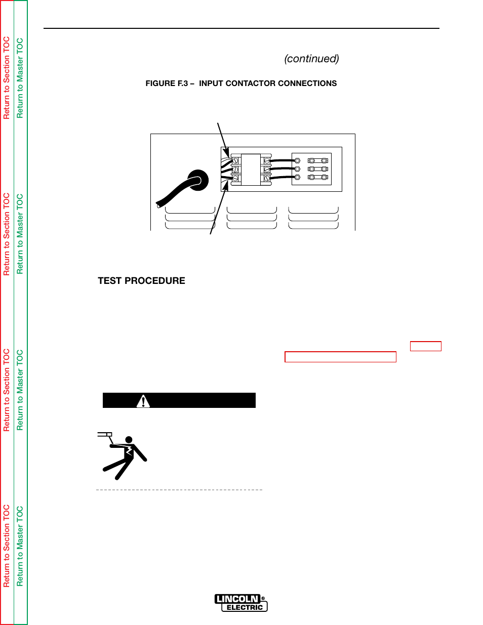 Troubleshooting & repair, Input contactor test (continued), Warning | Lincoln Electric IDEALARC SVM136-A User Manual | Page 54 / 102