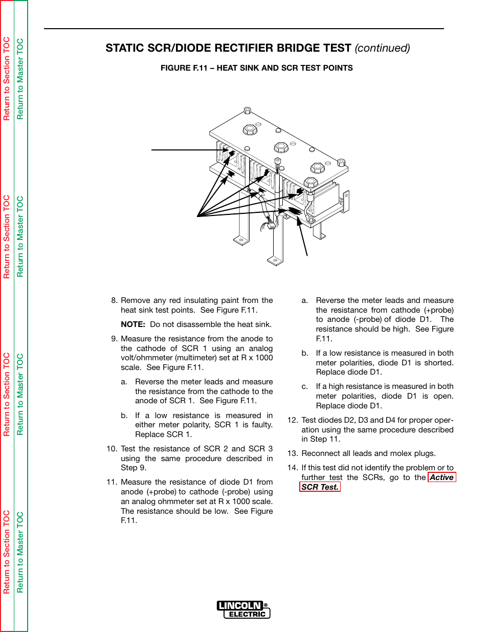 Troubleshooting & repair, Static scr/diode rectifier bridge test (continued) | Lincoln Electric IDEALARC SVM136-A User Manual | Page 63 / 102