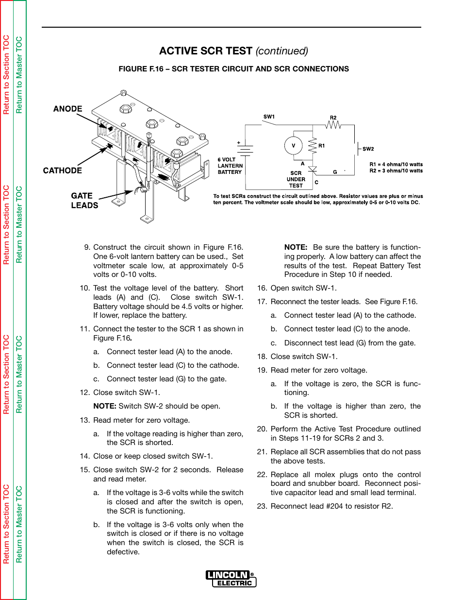 Troubleshooting & repair, Active scr test (continued) | Lincoln Electric IDEALARC SVM136-A User Manual | Page 67 / 102