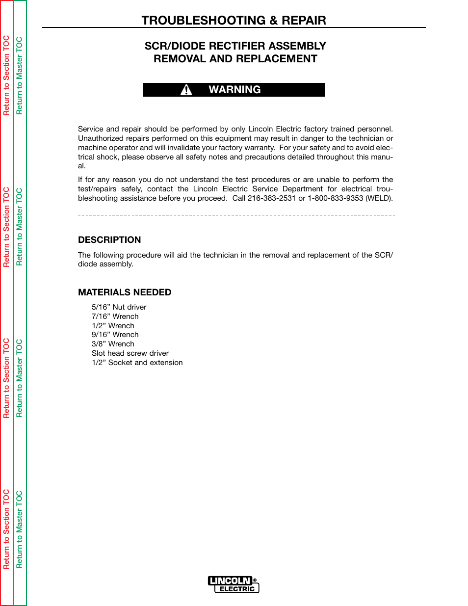 Troubleshooting & repair, Warning | Lincoln Electric IDEALARC SVM136-A User Manual | Page 76 / 102