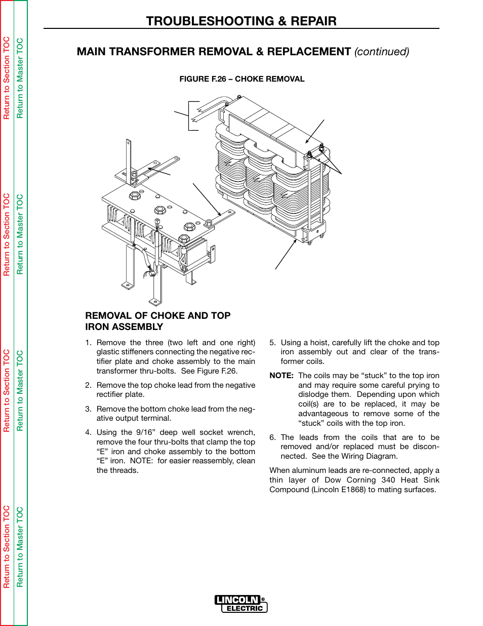 Troubleshooting & repair, Main transformer removal & replacement (continued) | Lincoln Electric IDEALARC SVM136-A User Manual | Page 88 / 102