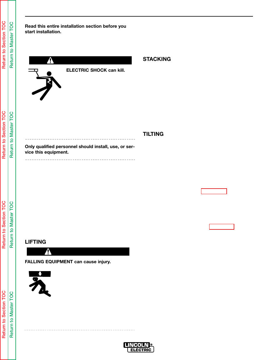 Installation, Safety precautions, Location and ventilation | Electrical input connections, Warning | Lincoln Electric IDEALARC SVM136-A User Manual | Page 9 / 102