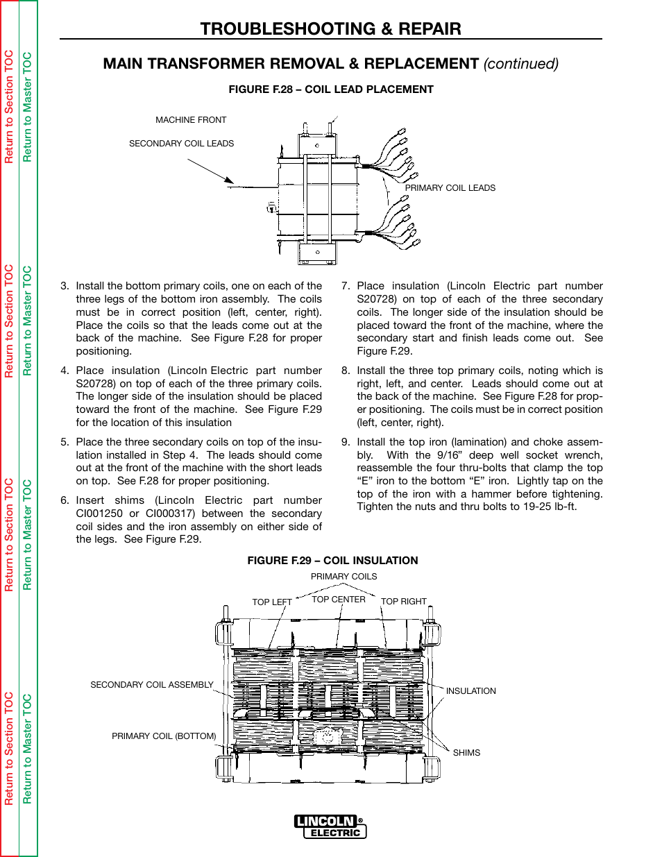 Troubleshooting & repair, Main transformer removal & replacement (continued) | Lincoln Electric IDEALARC SVM136-A User Manual | Page 90 / 102