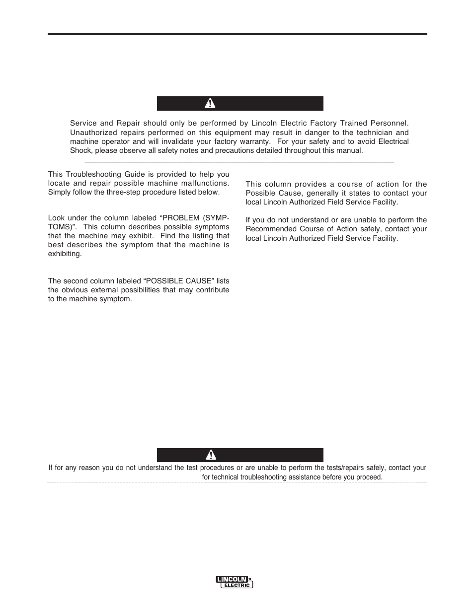 Troubleshooting, Caution, How to use troubleshooting guide | Warning | Lincoln Electric MAXSA IM10024 User Manual | Page 39 / 45