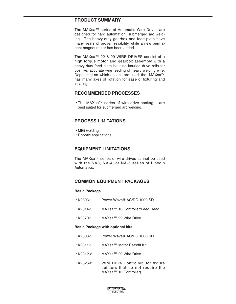 Product description | Lincoln Electric MAXSA IM10024 User Manual | Page 8 / 45