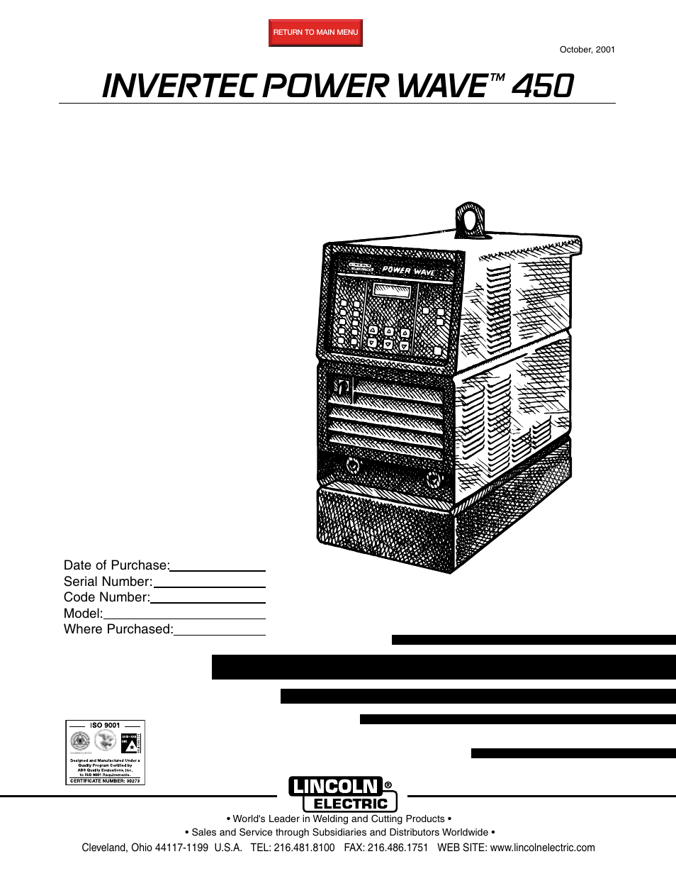 Lincoln Electric INVERTEC POWER WAVE 450 IM524-D User Manual | 54 pages
