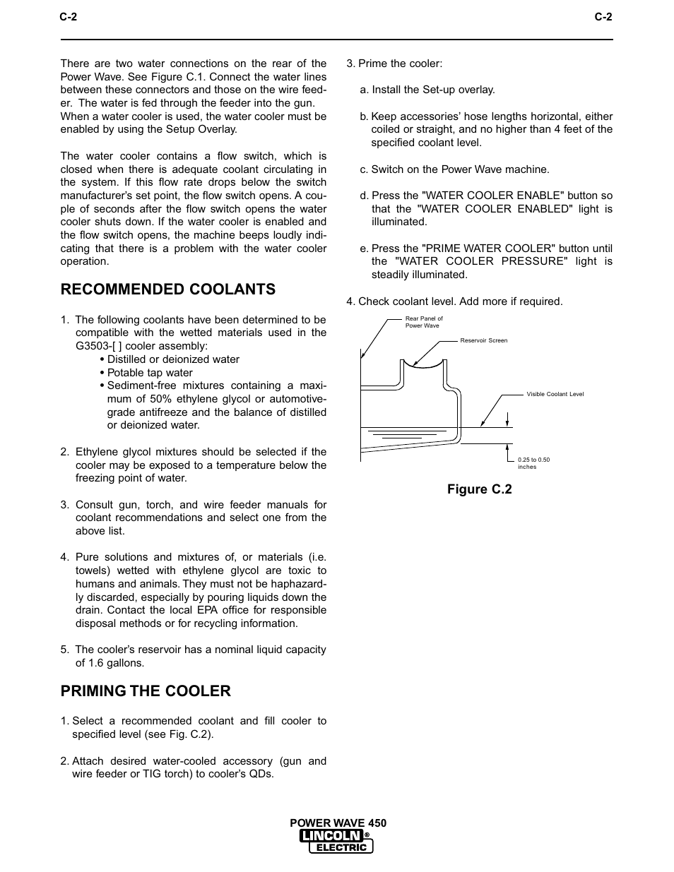 Accessories, Recommended coolants, Priming the cooler | Lincoln Electric INVERTEC POWER WAVE 450 IM524-D User Manual | Page 35 / 54