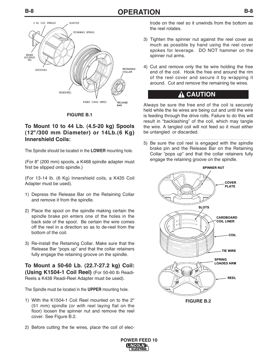 Operation, Caution | Lincoln Electric POWER FEED IM584-D User Manual | Page 30 / 68