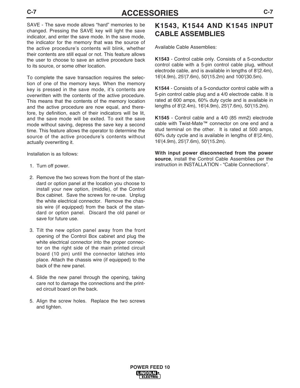 Accessories | Lincoln Electric POWER FEED IM584-D User Manual | Page 41 / 68