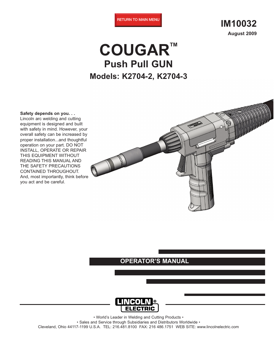 Lincoln Electric COUGAR K2704-3 User Manual | 22 pages