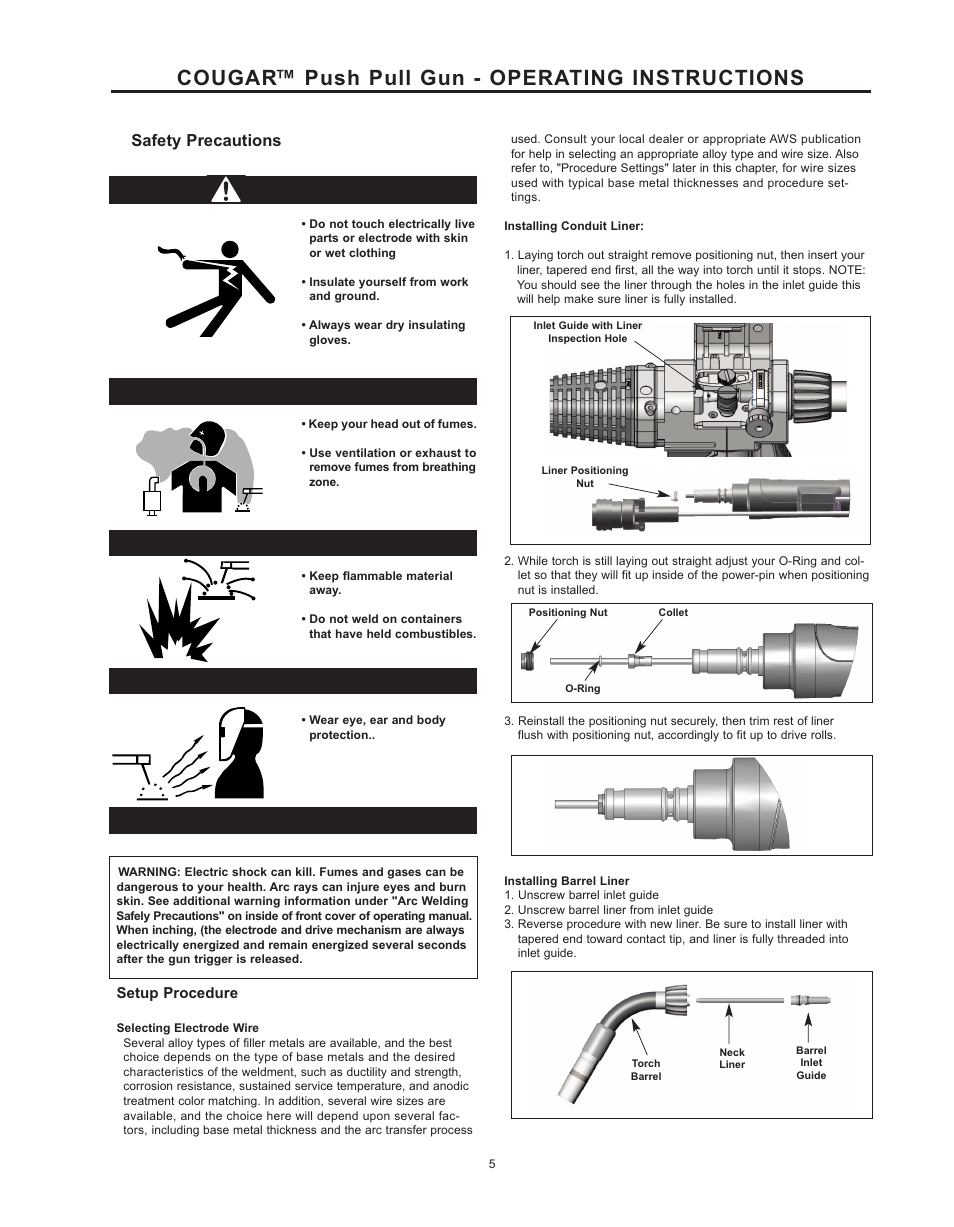 Cougar™ push pull gun - operating instructions, Warning, Safety precautions | Lincoln Electric COUGAR K2704-3 User Manual | Page 11 / 22