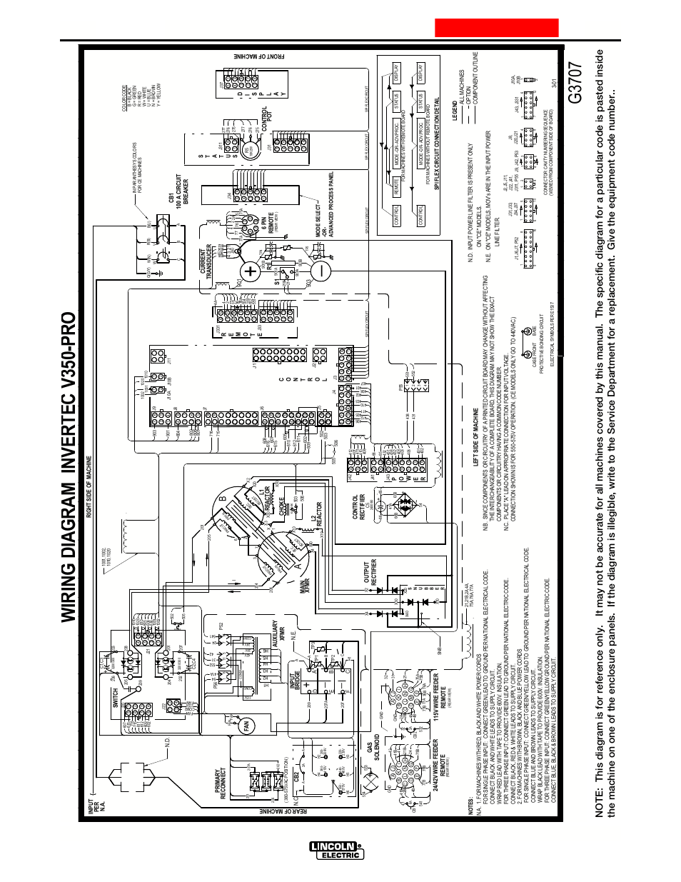 Wiri ng d iagr am i nv erte c v350 -pro, G3707, Diagrams | V350-pro, Enhanced diagram | Lincoln Electric INVERTEC V350-PRO IM679-A User Manual | Page 34 / 40