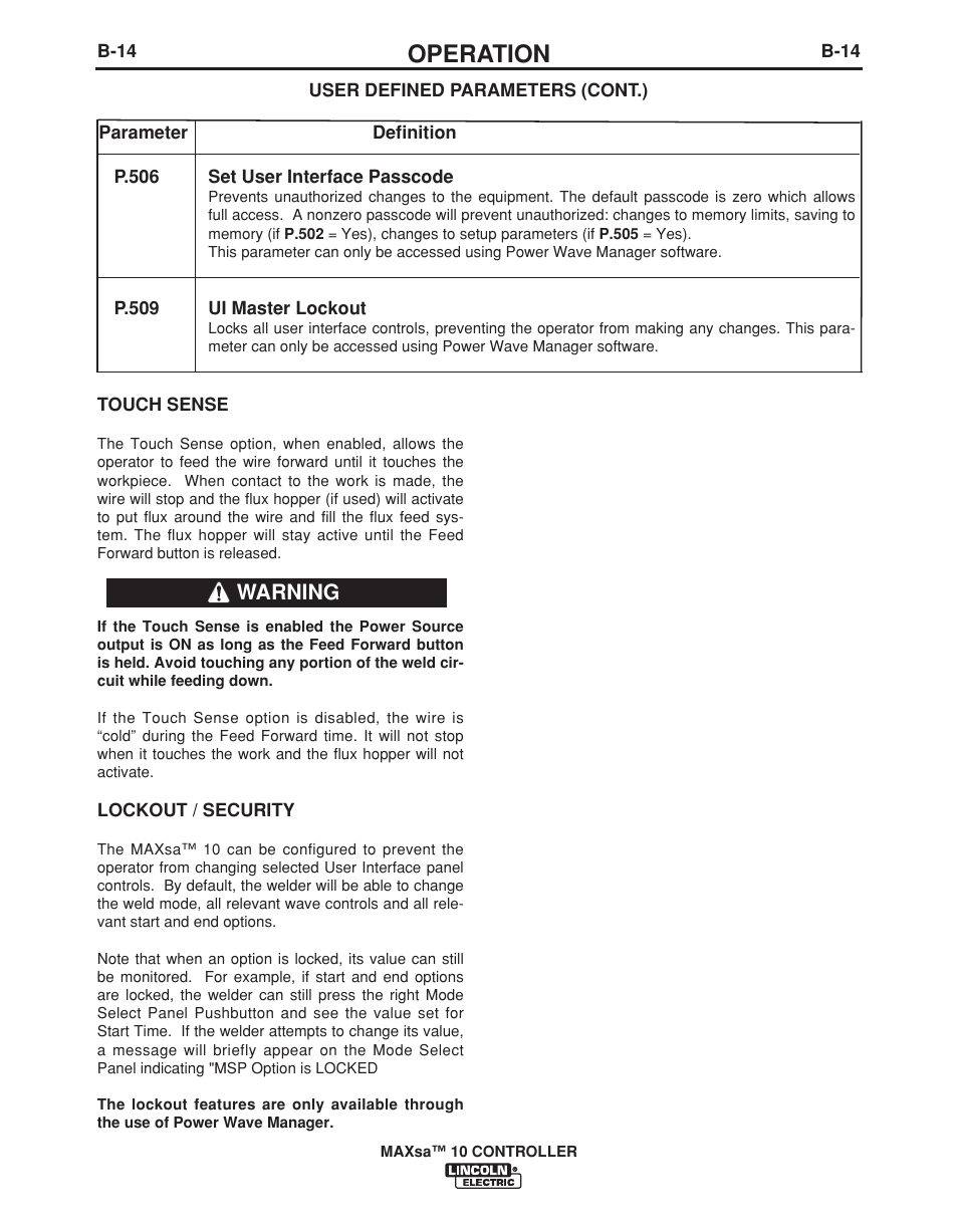 Operation, Warning | Lincoln Electric IM10023 User Manual | Page 29 / 48