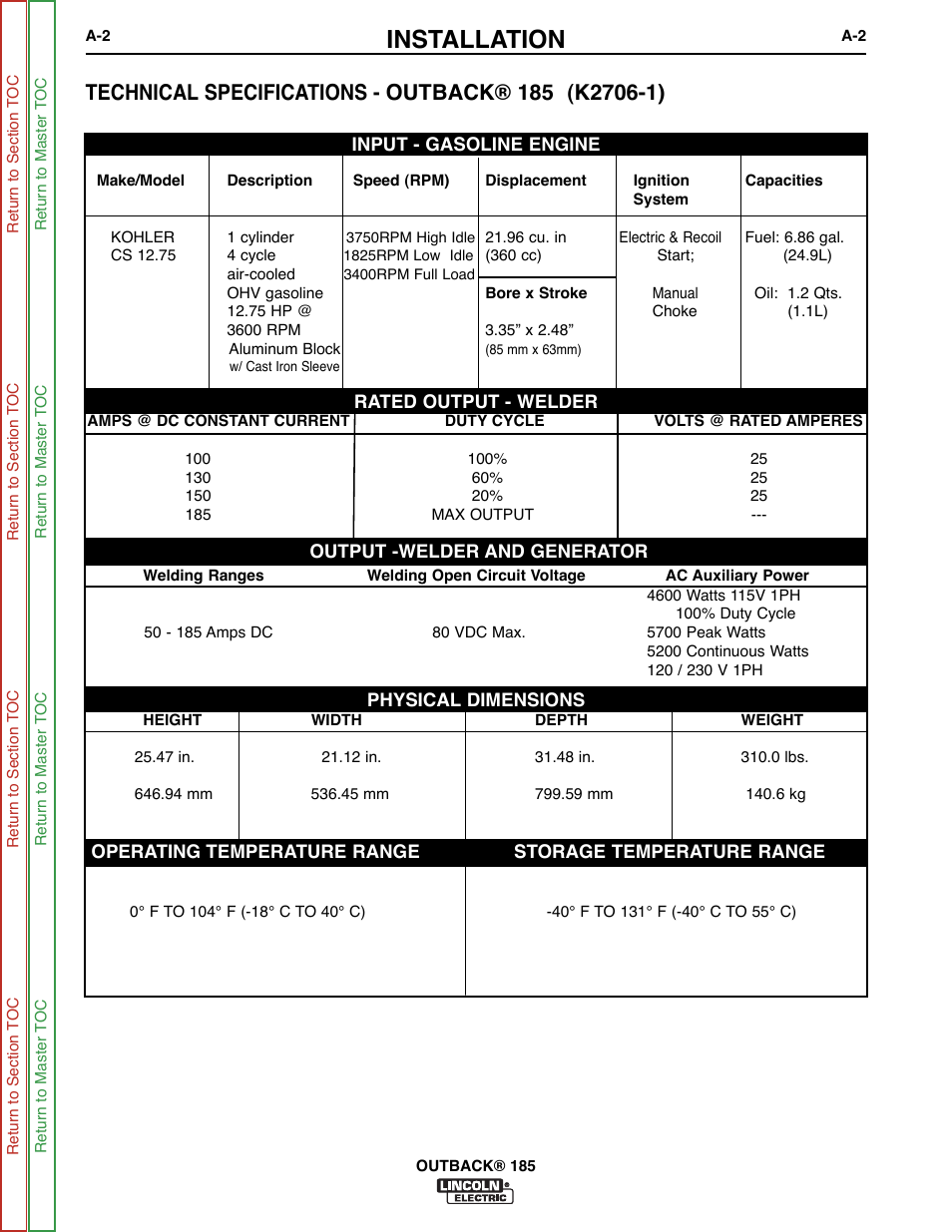 Installation | Lincoln Electric OUTBACK SVM204-A User Manual | Page 10 / 98