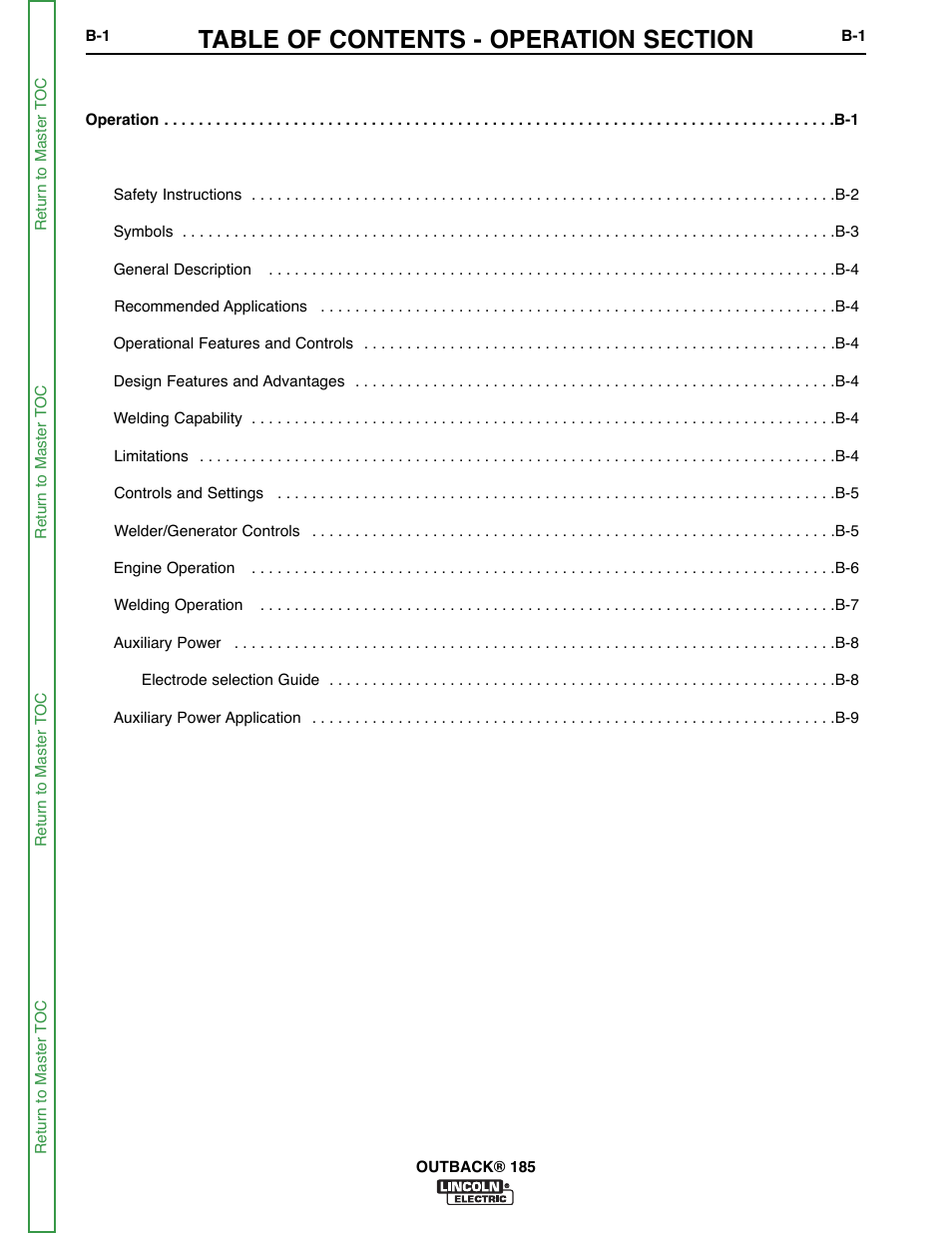 Section b - operation, The operation | Lincoln Electric OUTBACK SVM204-A User Manual | Page 17 / 98