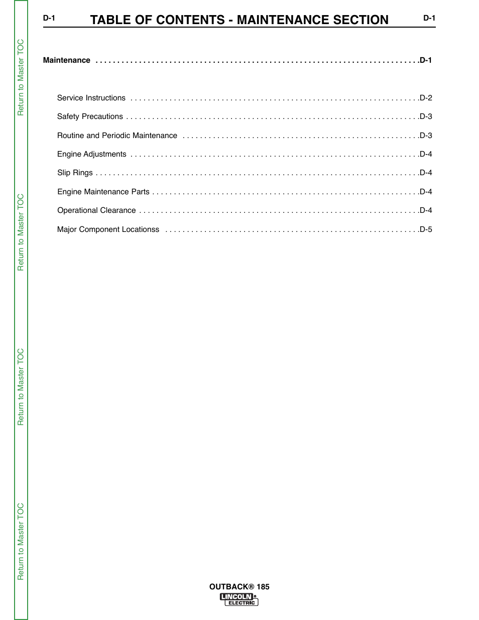 Section d - maintenance | Lincoln Electric OUTBACK SVM204-A User Manual | Page 29 / 98