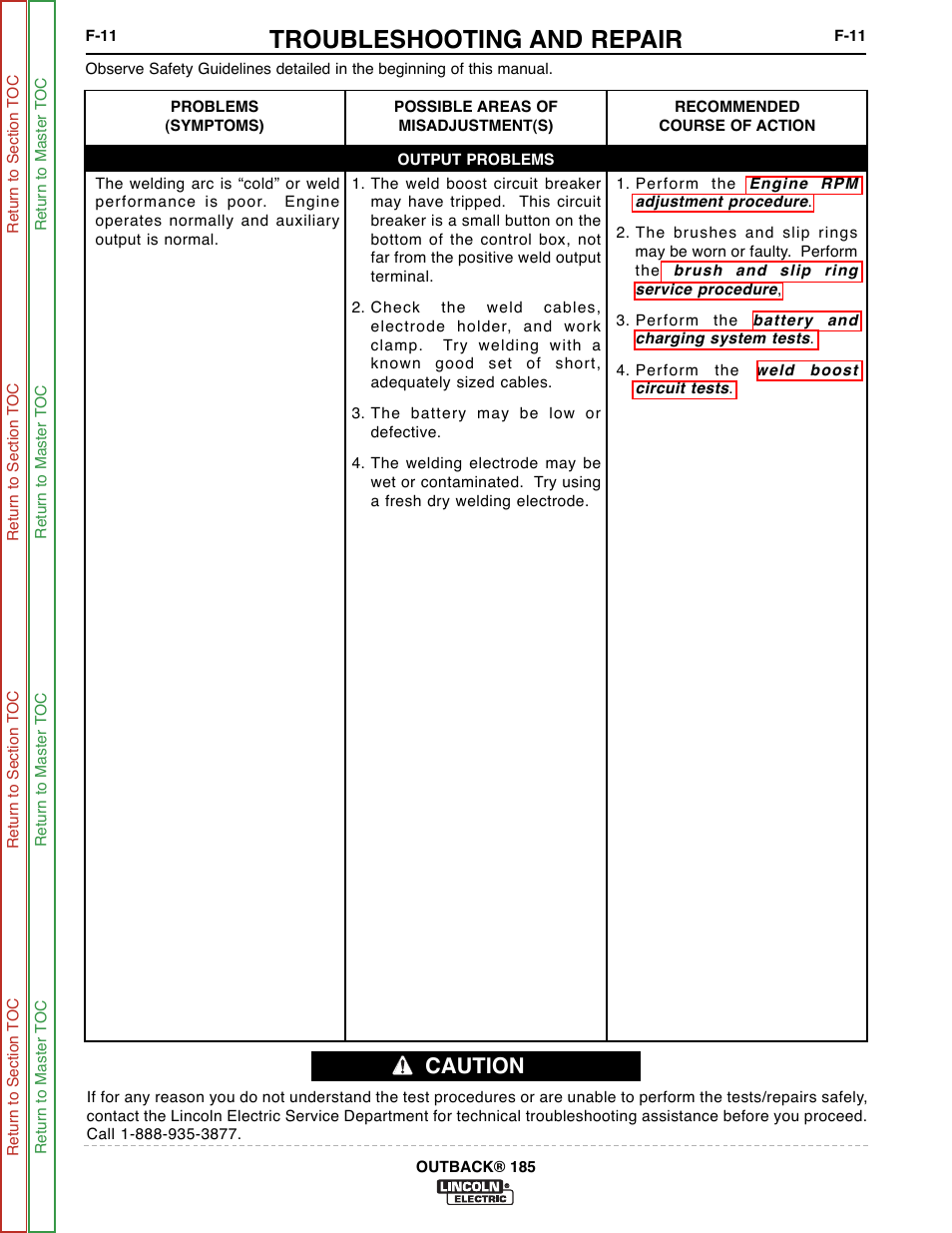 Troubleshooting and repair, Caution | Lincoln Electric OUTBACK SVM204-A User Manual | Page 51 / 98