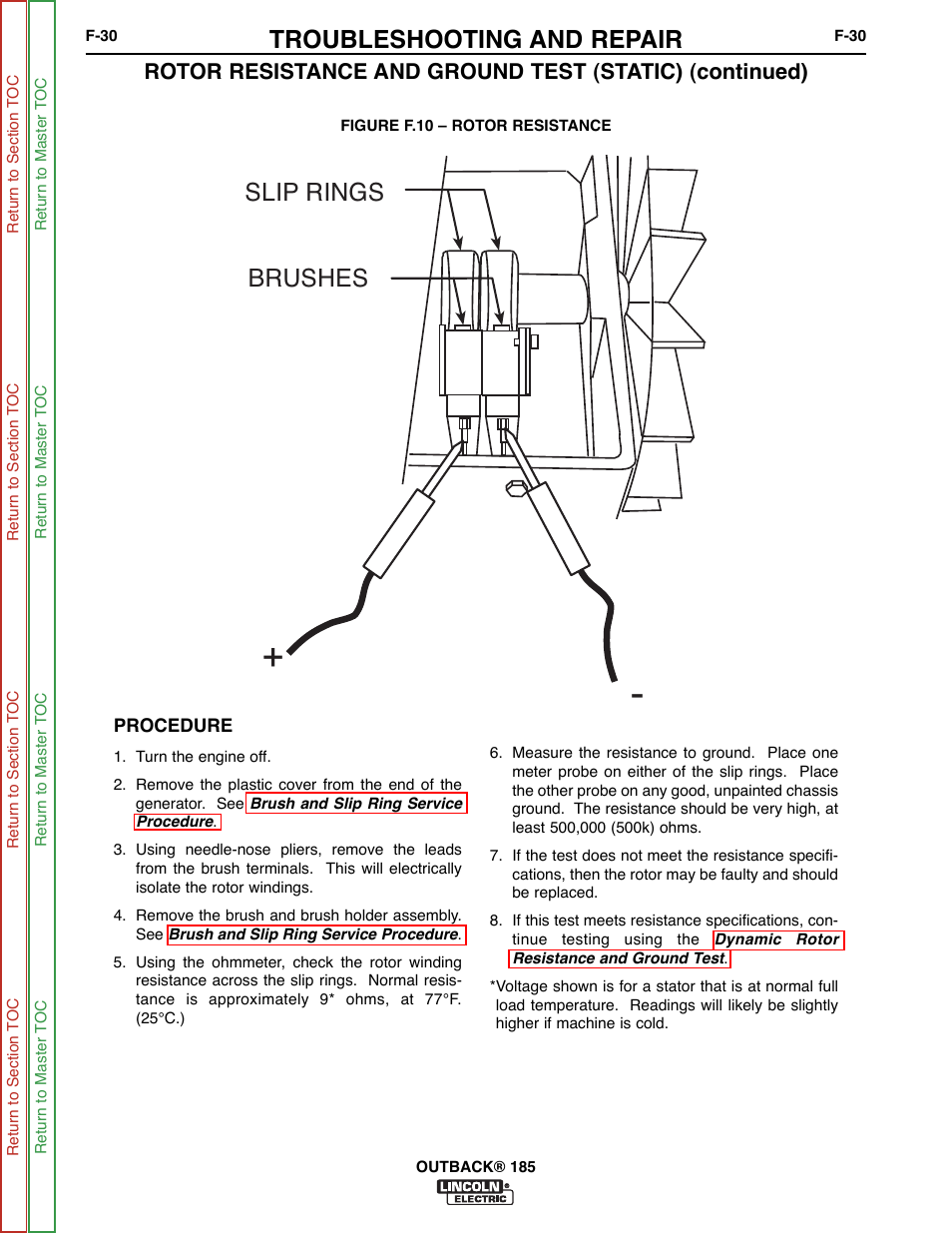 Brushes slip rings, Troubleshooting and repair | Lincoln Electric OUTBACK SVM204-A User Manual | Page 70 / 98