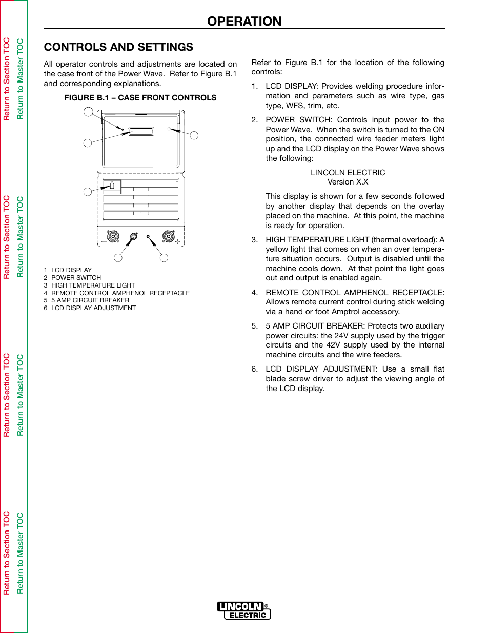 Operation, Controls and settings | Lincoln Electric INVERTEC POWER WAVE 450 SVM112-B User Manual | Page 17 / 293