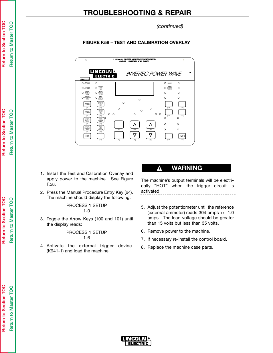 Troubleshooting & repair, Warning | Lincoln Electric INVERTEC POWER WAVE 450 SVM112-B User Manual | Page 213 / 293