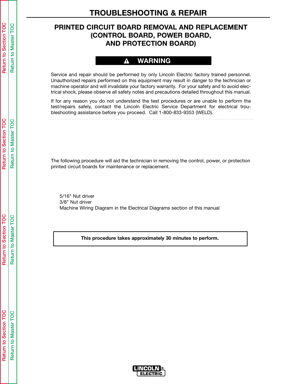 Troubleshooting & repair, Warning | Lincoln Electric INVERTEC POWER WAVE 450 SVM112-B User Manual | Page 235 / 293